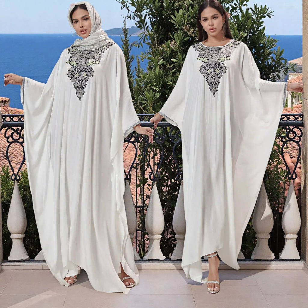 Plus Size Women's Middle East Muslim Robe Machine Embroidery Stitching Lace Dress