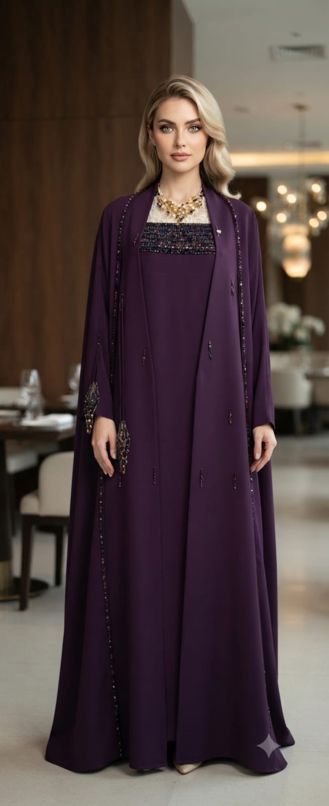 Huda Luxury Beaded 3-Piece Abaya Set