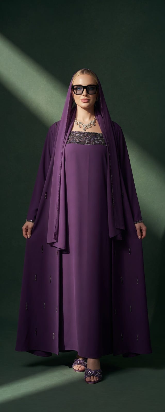 Huda Luxury Beaded 3-Piece Abaya Set