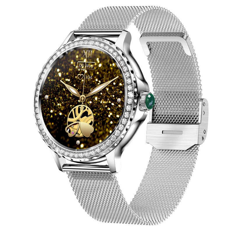 Bluetooth Calling Smart Fitness Bracelet Waterproof Watch With Diamond Accents