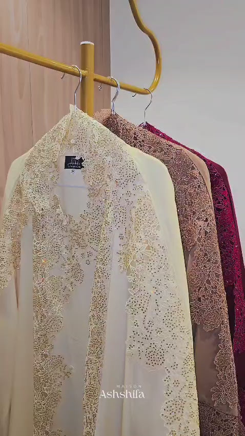 Queen Mother Luxury Crystal Lace 3-Piece Abaya Set