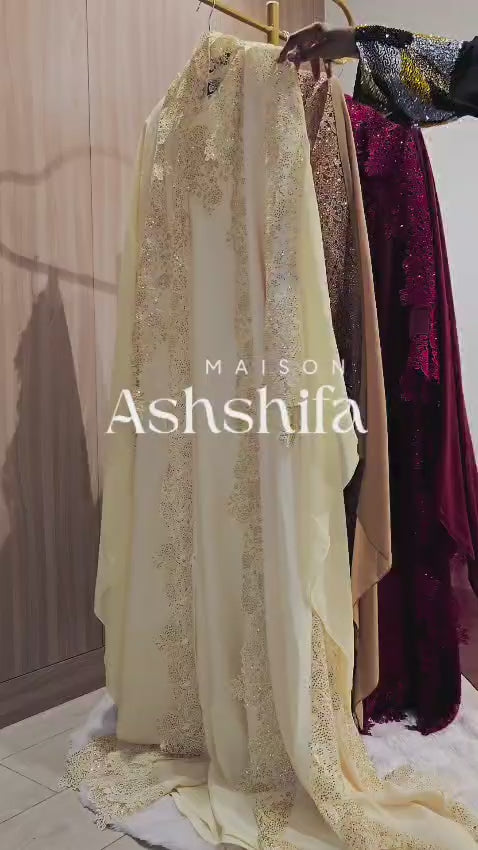 Queen Mother Luxury Crystal Lace 3-Piece Abaya Set