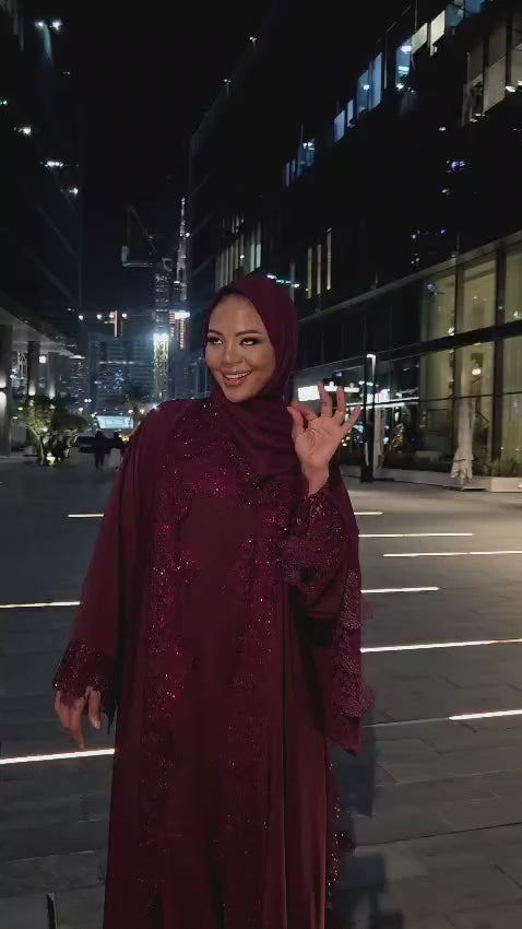 Queen Mother Luxury Crystal Lace 3-Piece Abaya Set