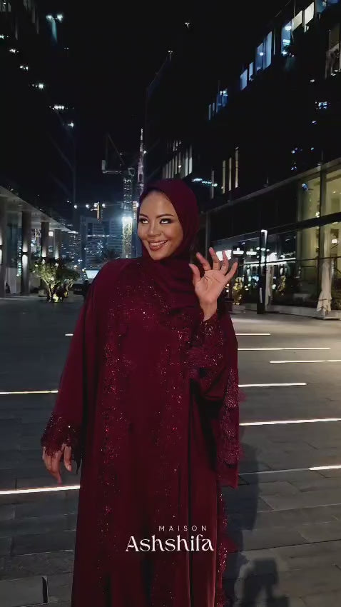 Queen Mother Luxury Crystal Lace 3-Piece Abaya Set