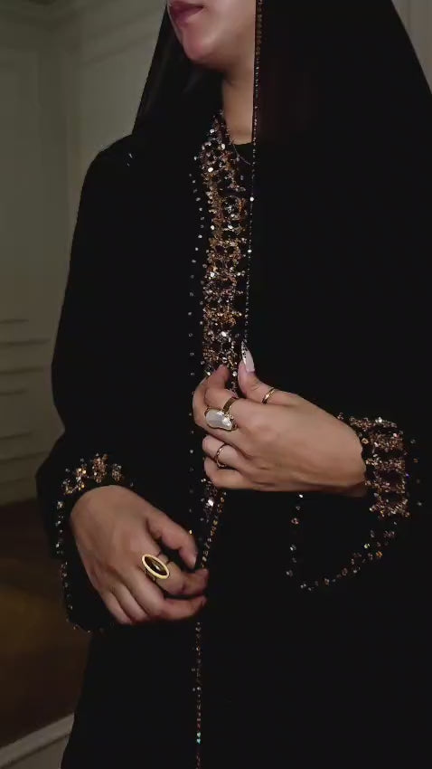 Mahra Luxury Crystal 3-Piece Abaya Set