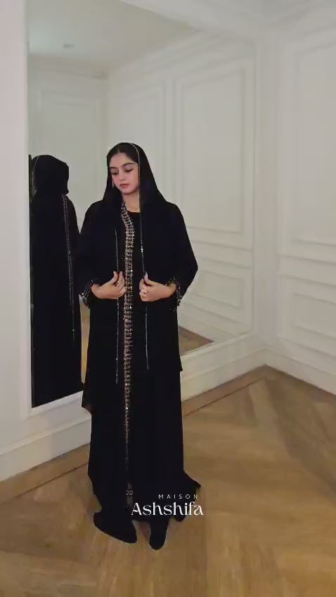 Mahra Luxury Crystal 3-Piece Abaya Set